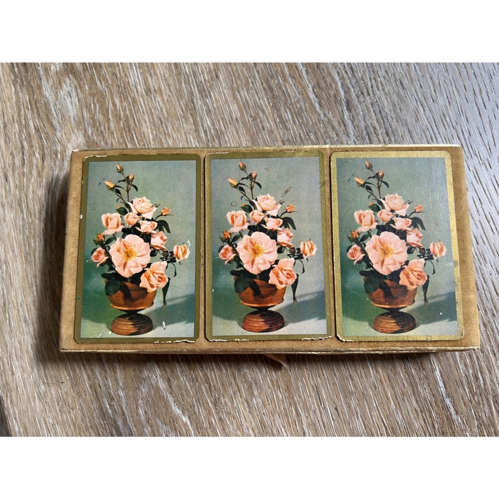 Congress Playing Cards Unisex OS Gold Pink Rose Floral Vintage Samba Canasta Set